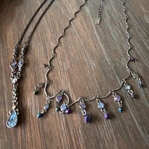 1928 brand necklaces blue & Purple Crystals gunmetal hardware